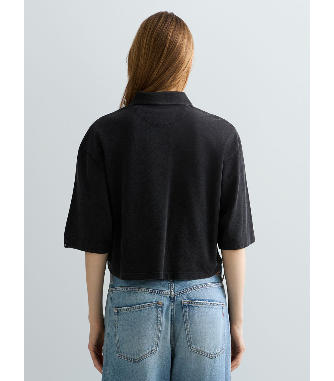 コットンピケクロップドポロシャツ 詳細画像 ブラック 3